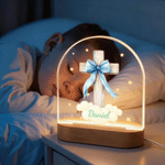 Luce notturna in acrilico con nome, personalizzata con fiocco, croce, stella, nuvola, decorazione della stanza dei bambini, regalo di battesimo per bambini.