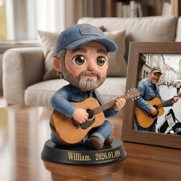 Personnalisé 3D Statue Photo Personnage Ornement avec base et texte Home Decor Anniversary Birthday Gift for Family Friend Guitarist