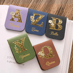 Personalized Multicolor Birth Flower Magnetic PU Leather Bookmark with Name and Initial Daily Use Library Bookish Gift for Girl Woman Book Lover