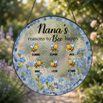 Personalize Wreath 1-6 Bees Suncatcher with Names Window Hanging Home Decor Mother's Day Gift for Mom Grandma