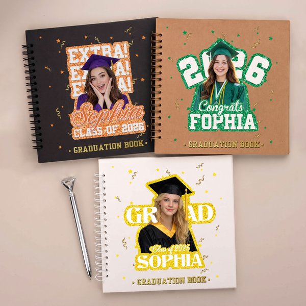 Libro de visitas personalizado con foto, nombre y año de graduación, bolígrafo y pegatinas Regalo de graduación para un recuerdo de graduado