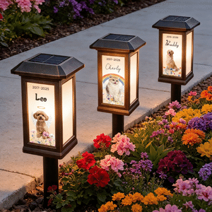 Lampe solaire de jardin personnalisée avec photo et nom de l'animal - Cadeau de sympathie pour deuil d'animal