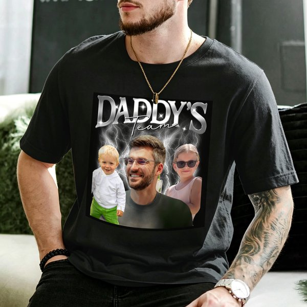 Personnalisé Retro Bootleg Style 1-5 Photo 100% Coton T-shirt avec Titre Fête des Pères Cadeau d'Anniversaire pour Papa Grand-Père
