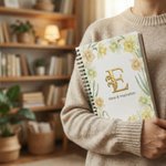 Personlig fødselsblomst Golden Initial Spiral A5 notatbok med tekst Bursdag Morsdagsgave til mamma Venn