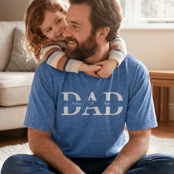 Personalised Dad Text Design Soft Distressed 100% Cotton T-shirt with 1-4 Names Daily Wear Father's Day Birthday Gift for Father