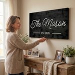 Personalized Family Sign Wood Grain Texture Canvas Prints with Year Ship from USA Housewarming Birthday Anniversary Gift for Family Friend