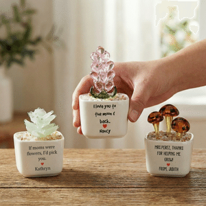Personalised Adorable Succulent Flower Glass Plants with Name and Text Desk Office Shelf Decor Teachers' Day Birthday Gift for Mom Teacher
