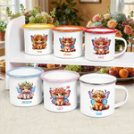 Personalisierte Geburt Monat Hochland Kuh 12 oz Emaille Becher mit Namen täglichen Gebrauch Geburtstag Geschenk für Kinder