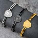 Personalizada Corona Escudo Escudo Pulsera Inicial con Nombre Día del Padre Cumpleaños Regalo para Padre Hombre