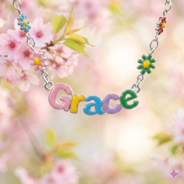 Personalized Fresh Style Spring Flower Colourful Name Necklace Birthday Best Friend Gift for Besties Teens Women Girls