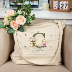 Sac à Main en Velours Côtelé Personnalisé avec Nom Fleur de Naissance Personnage Dessin Animé Cadeau Anniversaire Fête des Mères pour Femmes Filles