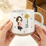 Personalized Cartoon Character Birth Flower Ceramic Mug with Name Daily Drinking Birthday Gift for Mom Friend