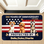 Personalizado 250 Años de Aniversario Estados Unidos 3D Cartoon Pet Doormat con Nombre Home Decor Independence Day Celebration Gift for Dog Lovers