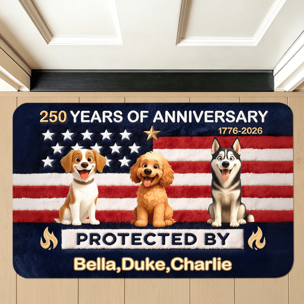 Personalizado 250 Años de Aniversario Estados Unidos 3D Cartoon Pet Doormat con Nombre Home Decor Independence Day Celebration Gift for Dog Lovers