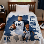 Personalized Splatter Paint 1-3 Photos Soft Throw Blanket with Name and Number Competition Day Birthday Gift for Sports Lovers