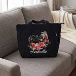 Personalized Birth Flower Sewing Machine Large Capacity Corduroy Tote Bag with Name and Zipper Daily Use Birthday Gift for Wife Woman Sewing Lover