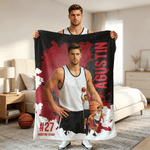 Personalized Splatter Paint 1-3 Photos Soft Throw Blanket with Name and Number Competition Day Birthday Gift for Sports Lovers