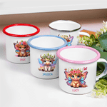 Personalisierte Geburt Monat Hochland Kuh 12 oz Emaille Becher mit Namen täglichen Gebrauch Geburtstag Geschenk für Kinder