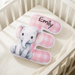 Spersonalizowana poduszka w kształcie inicjału Cute Cartoon Animal Plaid Home Decor Prezent urodzinowy dla chłopców i dziewczynek