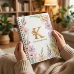 Personlig fødselsblomst Golden Initial Spiral A5 notatbok med tekst Bursdag Morsdagsgave til mamma Venn