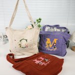 Sac à Main en Velours Côtelé Personnalisé avec Nom Fleur de Naissance Personnage Dessin Animé Cadeau Anniversaire Fête des Mères pour Femmes Filles