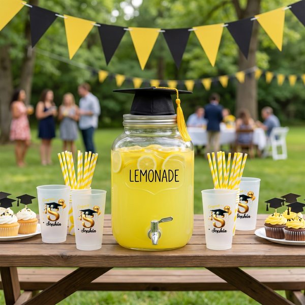 Personalised Graduation Cap Initial Set of 10 Disposable Frosted Plastic Cups with Year Name Celebration Graduation Party Favor for Graduates