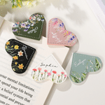 Personalized Birth Flower PU Leather Heart Page Corner Bookmark with Name Birthday Gift for Book Lover