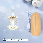 Luce notturna in acrilico con nome, personalizzata con fiocco, croce, stella, nuvola, decorazione della stanza dei bambini, regalo di battesimo per bambini.