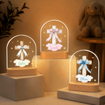 Luce notturna in acrilico con nome, personalizzata con fiocco, croce, stella, nuvola, decorazione della stanza dei bambini, regalo di battesimo per bambini.