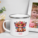 Personalisierte Geburt Monat Hochland Kuh 12 oz Emaille Becher mit Namen täglichen Gebrauch Geburtstag Geschenk für Kinder