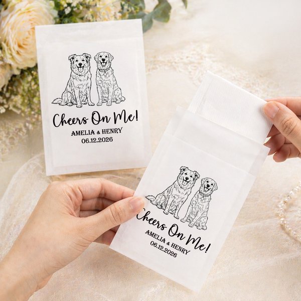 Personalized Black and White 1-3 Pet Photos Line Style Set of 10 Wedding Tissue Packs with Name and Date Wedding Favors Party Gift for Guests