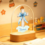 Luce notturna in acrilico con nome, personalizzata con fiocco, croce, stella, nuvola, decorazione della stanza dei bambini, regalo di battesimo per bambini.