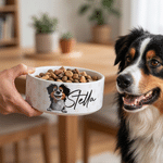 Personalized Paw Pattern Pet Portrait Ceramic Pet Bowl with Name Daily Use Birthday Gift for Pet Lovers Friends