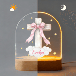 Luce notturna in acrilico con nome, personalizzata con fiocco, croce, stella, nuvola, decorazione della stanza dei bambini, regalo di battesimo per bambini.
