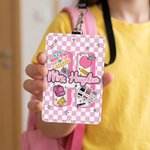 Personalized Cute Apple Pencil Initial PU Leather ID Badge Holder with Text Back to School Teacher's Day Appreciation Gift for Teacher