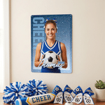 Personalised Glitter Cheerleading Girl Photo Tinplate Painting with Name and Year Home Decor Birthday Game Day Gift for Cheerleaders