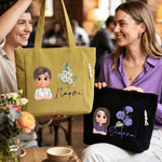 Personalized Cute 3D Cartoon Character Large Corduroy Tote Bag with Birth Flower and Name Daily Use Birthday Gift for Women