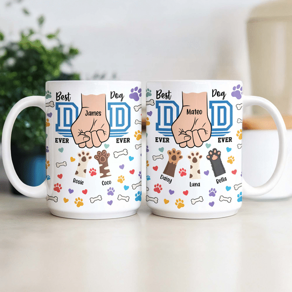 Personalisierte Best Dog Dad Ever 11 oz 15 oz Keramik Becher mit Namen Geburtstag Vatertag Geschenk für Papa Mann Haustierbesitzer