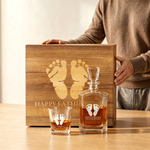 Personalisierte Baby Fußabdruck Whiskey Dekanter mit Text und Datum Geburtstag Jahrestag Vatertag Geschenk für Männer Freunde