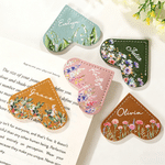 Personalized Birth Flower PU Leather Heart Page Corner Bookmark with Name Birthday Gift for Book Lover