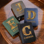 Personalized Gold Name Initial Design Men's PU Leather Wallet with Multiple Card Slots Father's Day Anniversary Birthday Gift for Husband Dad