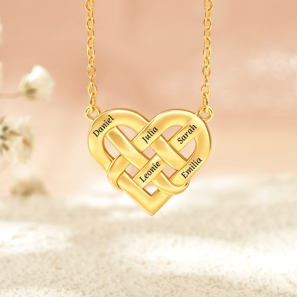 Personalised Intertwined Heart Pendant Necklace with 1-5 Engraved Names Mother's Day Birthday Anniversary Gift for Mom Grandma