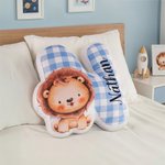 Spersonalizowana poduszka w kształcie inicjału Cute Cartoon Animal Plaid Home Decor Prezent urodzinowy dla chłopców i dziewczynek