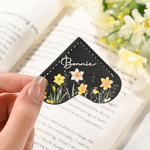 Personalized Birth Flower PU Leather Heart Page Corner Bookmark with Name Birthday Gift for Book Lover