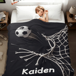 Personalised Soccer Design Black Soft Throw Blanket with Name Home Decor Team Birthday Gift for Soccer Player Lover