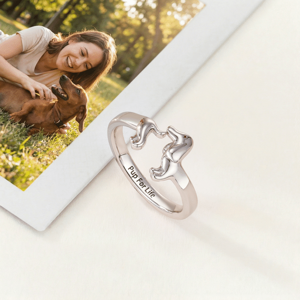 Gepersonaliseerde teckelring met gegraveerde naam sierlijke sieraden verjaardag huisdier herdenkingscadeau voor dierenliefhebbers