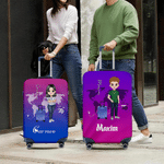 Personalized Cartoon Family Character Luggage Cover Fits 18-32 Inches Suitcase with Name and Text Travel Birthday Gift for Travel Lovers