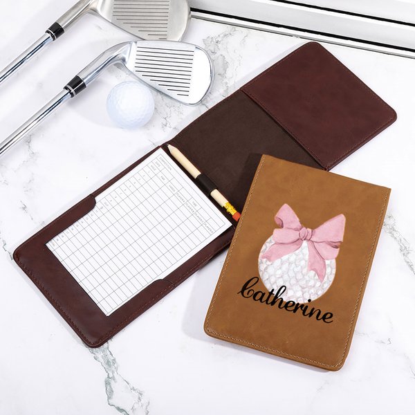 Personalised Bow Pink Design Golf Scorecard Holder with Name and Pencil Loop Golf Accessories Gift for Golf Lover Coach