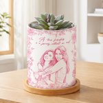 Pot à plantes personnalisé en céramique avec texte et base en bambou Décoration de bureau Cadeau d'anniversaire pour les amoureux des plantes
