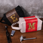 Personalised Golden Initial Name Portable PU Leather Toiletry Bag Travel Accessories Father's Day Birthday Gift for Man Father